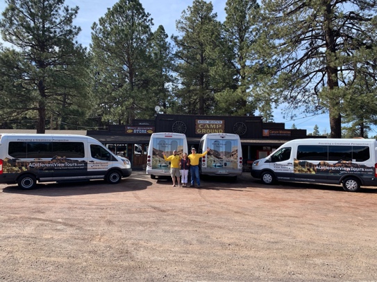 Buses in front of Canyon Ministries Office in Flagstaff